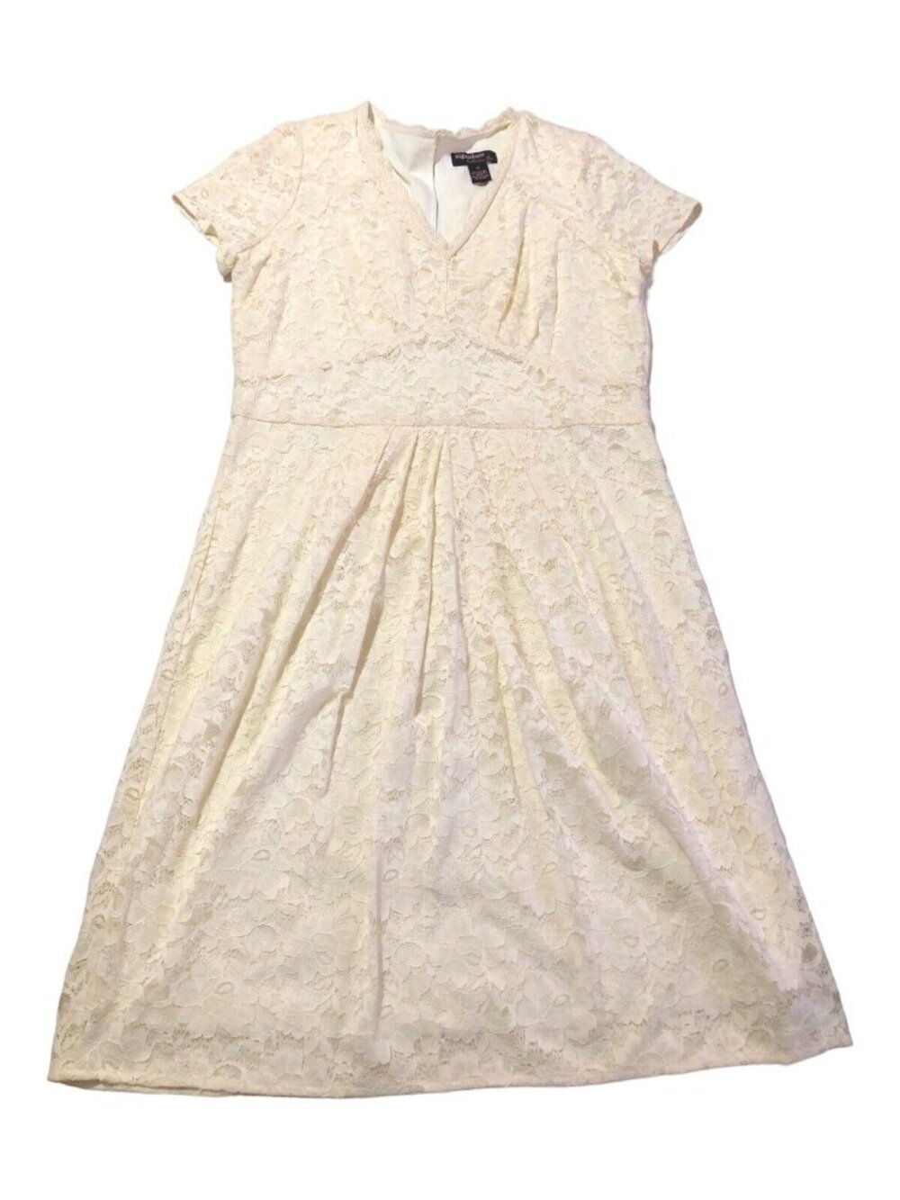 Cottagecore Prairie Dainty Cream Lace Cap Sleeve Key Hole Back Fitted Dress 14